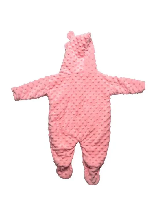 Pink Hippo Hooded Fleece Lined Bunting Suit With Ears & Snap Closure - Picture 2 of 6